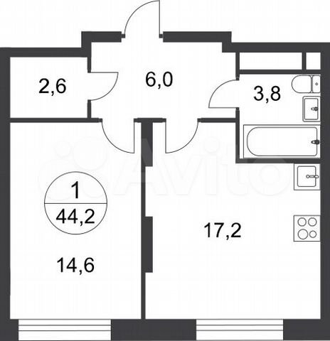 1-к. квартира, 44,2 м², 17/17 эт.