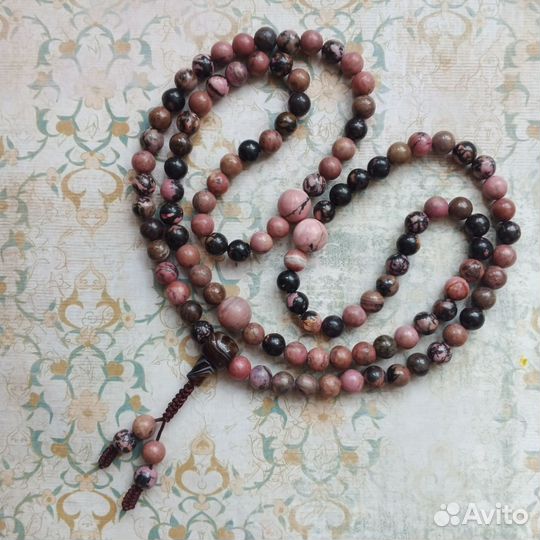 Буддийские четки Мала из родонита, 108 бусин