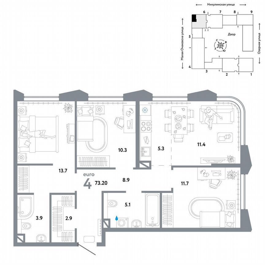 3-к. квартира, 73,2 м², 25/30 эт.