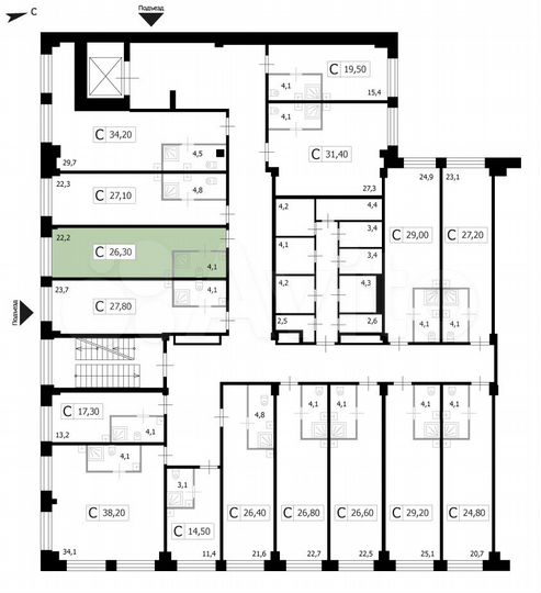 Апартаменты-студия, 26,3 м², 2/8 эт.