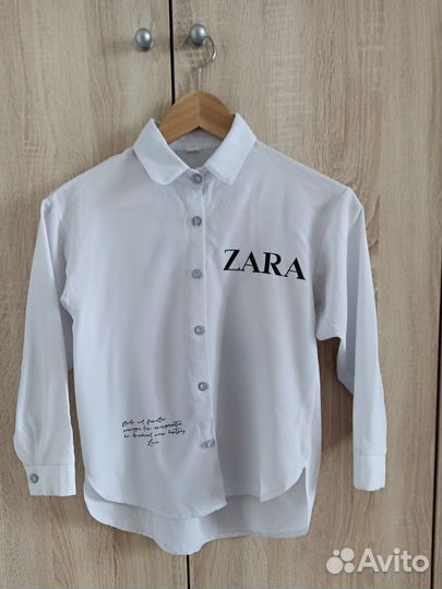 Рубашка белая для девочки 140 с надписью Zara