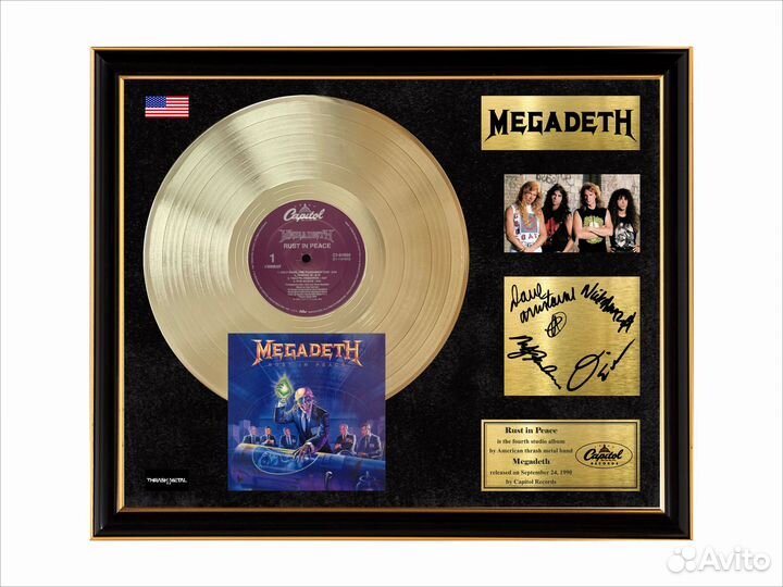 Megadeth картина золотой винил и металлические таб