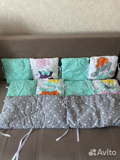 Бортики в кроватку, одеяло, подушка, простынь