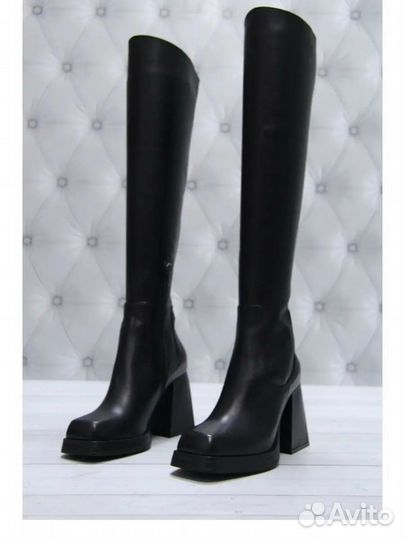 Высокие сапоги 38 ботфорты с квадратным носом