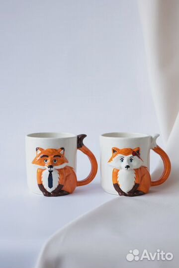 Кружки ручной работы лиса/енот