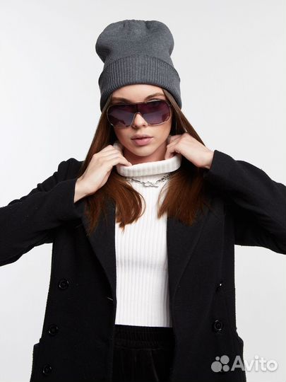 Двойная теплая шапка мелкой вязки Шапки Оптом