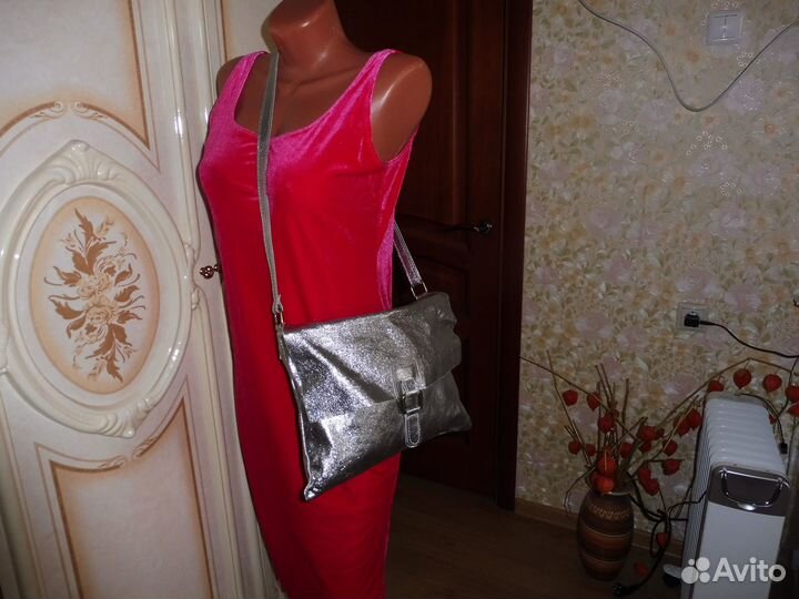 Сумка серебристая,натуральная кожа