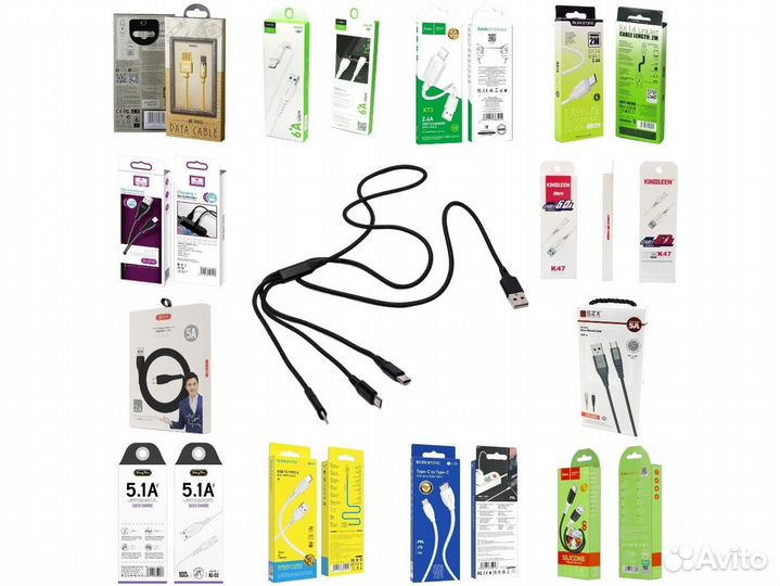 Кабели iPhone /Android /Type-C /Micro-USB / 1А-6А