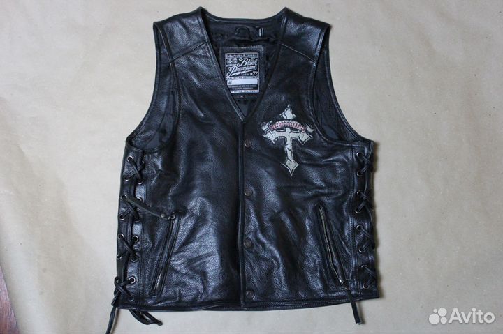 Кожаный байкерский жилет с черепом новый
