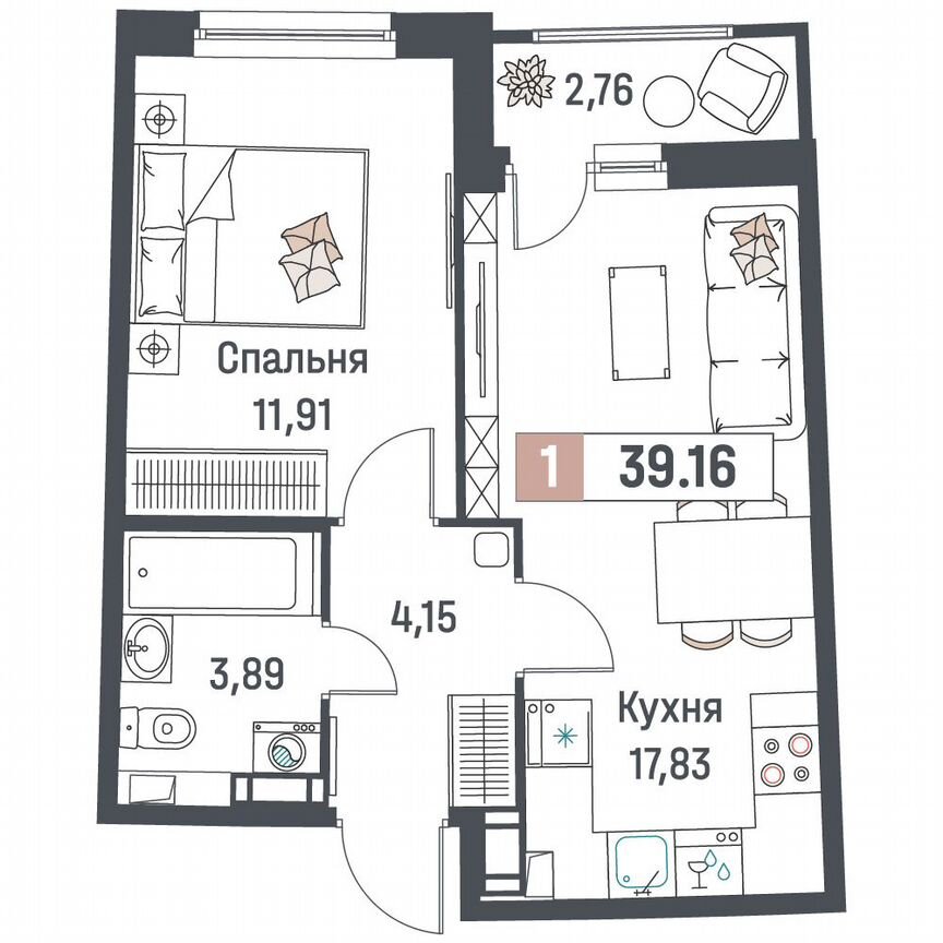 1-к. квартира, 39,2 м², 11/18 эт.