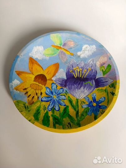 Деревянная тарелка ручная роспись сувенирная