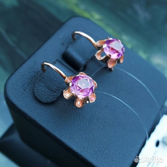 Серьги советские из красного золота с корундами