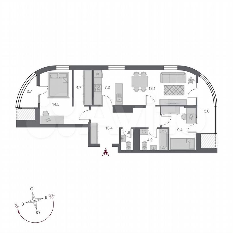 3-к. квартира, 77,3 м², 13/24 эт.