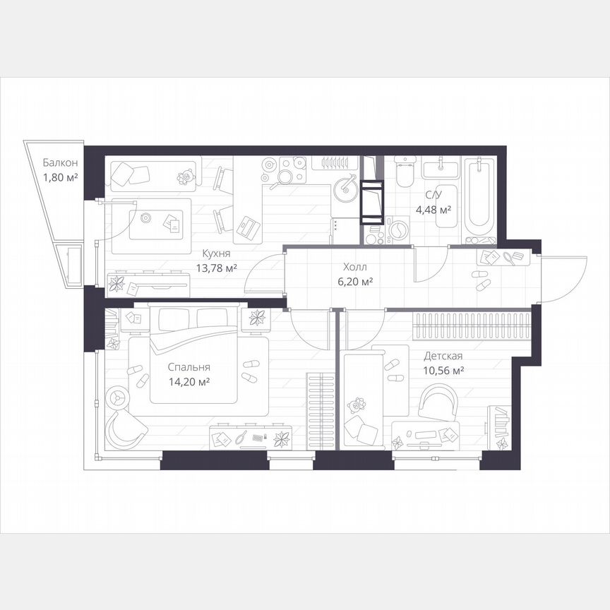 2-к. квартира, 49,8 м², 5/11 эт.
