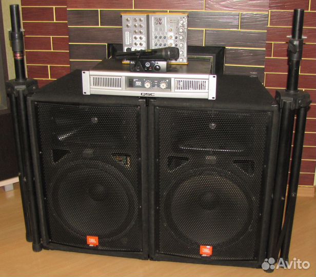 Колонки JBL 1000W Усилок Микшер Микрофон Штативы