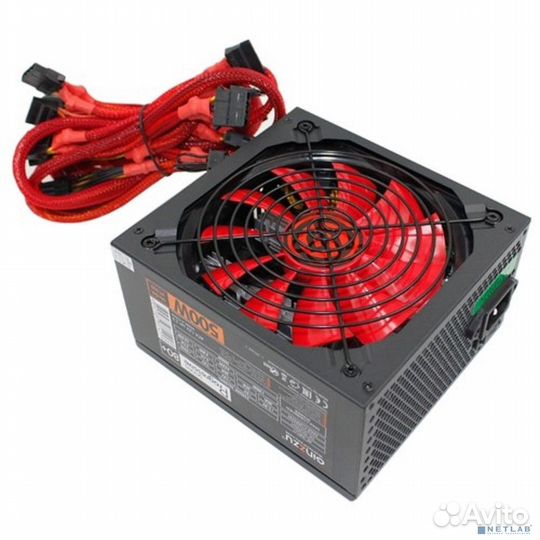 Ginzzu PC500 14CM(Red) 80+ black,apfc,24+4p,2 PCI-E(6+2), 5*SATA, 4*IDE,оплетка, кабель питания,цвет