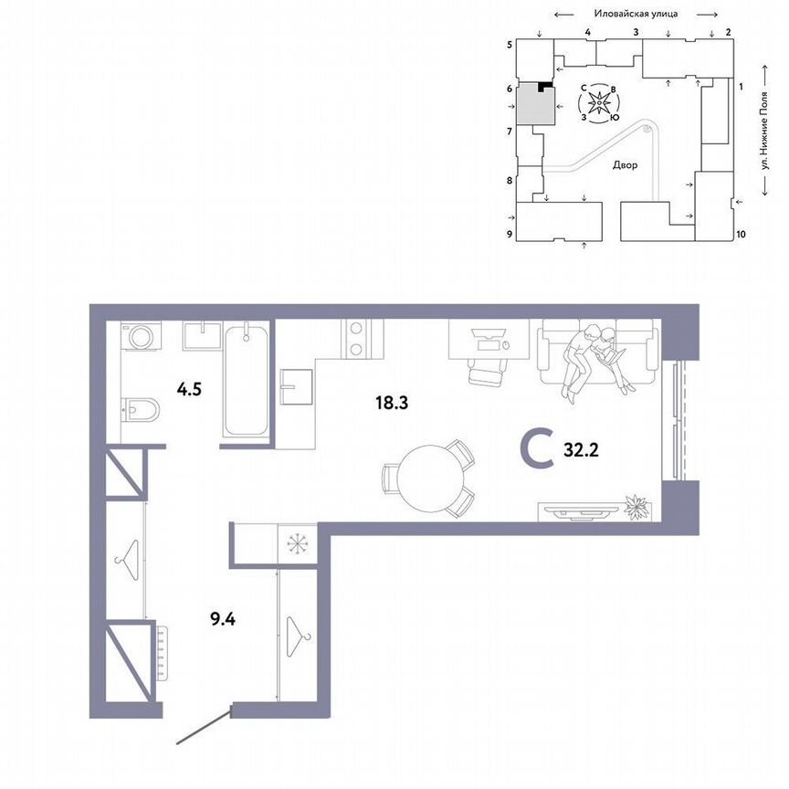 Квартира-студия, 32,2 м², 26/29 эт.