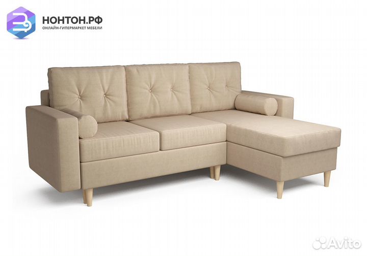 Угловой диван тик-так Белфаст рогожка бежевая