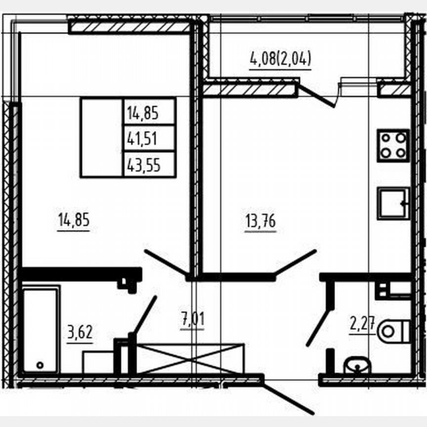 2-к. квартира, 41,5 м², 3/4 эт.