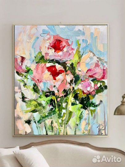 Интерьерная картина цветы,Пионы 60*70
