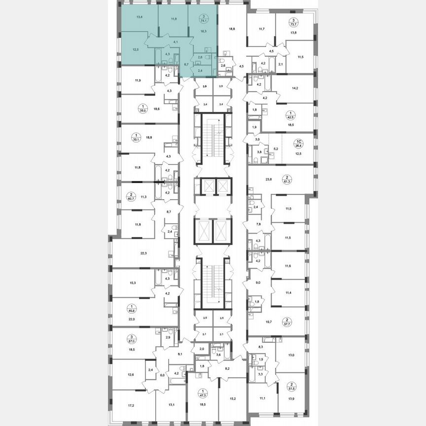 3-к. квартира, 74,1 м², 17/19 эт.
