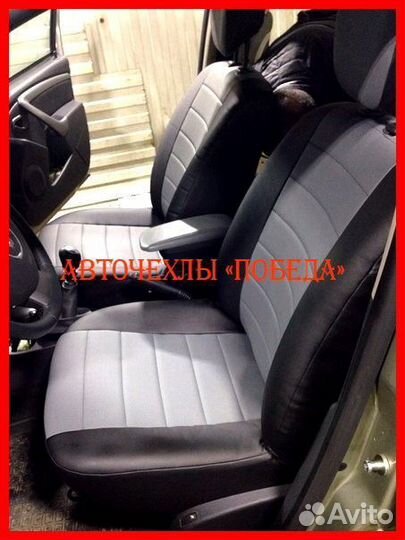 Чехлы Renault Duster 1 из экокожи чёрно-серые