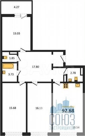 3-к. квартира, 92,7 м², 7/18 эт.