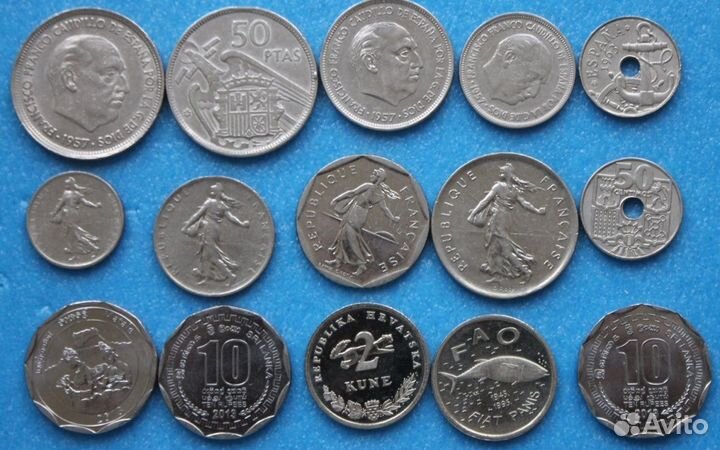 Монеты Франция, Хорватия, Испания 1947г