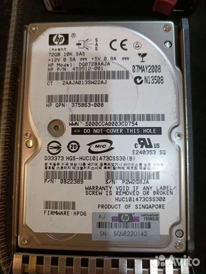 Жесткий Диск SAS HP dg072a8b54 72Gb