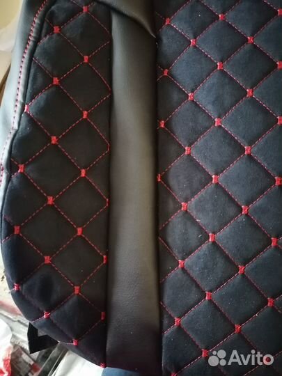 Авточехлы на Гранту франт +алькантара нить красная