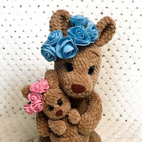 Вязаные игрушки Кенгуру и малыш Плюшевые игрушки