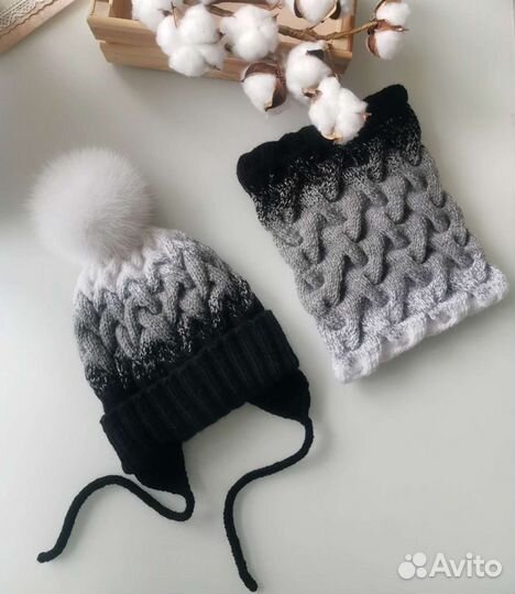 Вязаные шапка и снуд ручной работы Новые в наличии