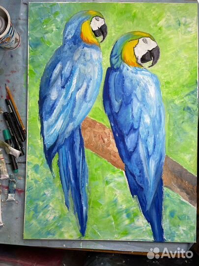 Картина маслом попугаи