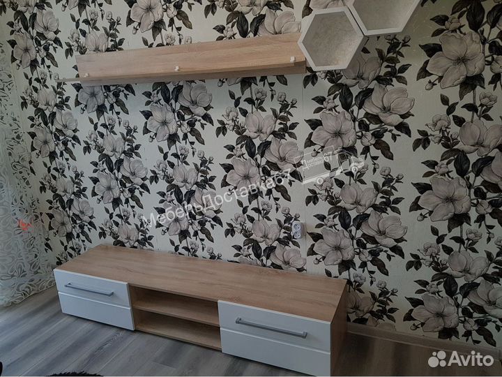 Тумба с полкой (1,8м) глянец (мдф) Белый/Сонома