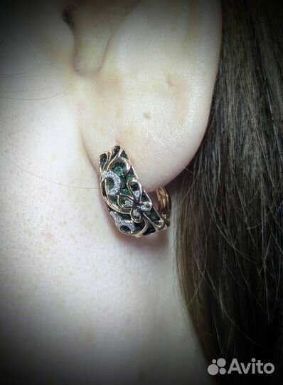 Золотой комплект 585 изумруды бриллианты