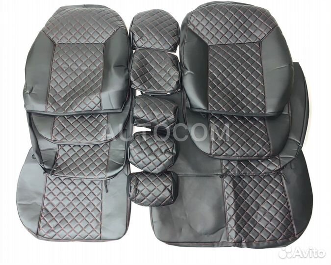 Чехлы сидений Калина 2 эко/кожа красная нить