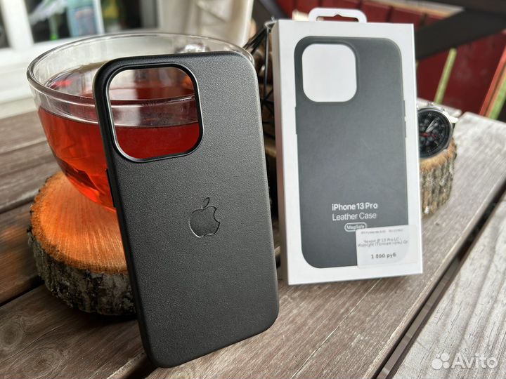 iPhone 13 Pro кожаный чехол черный