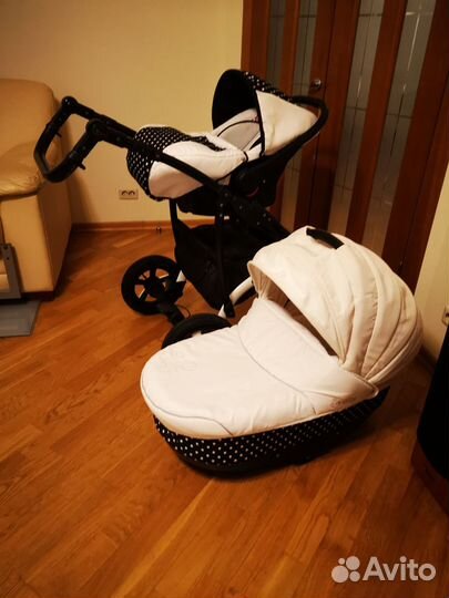 Коляска Camarelo Sevilla с автолюлькой черно белая