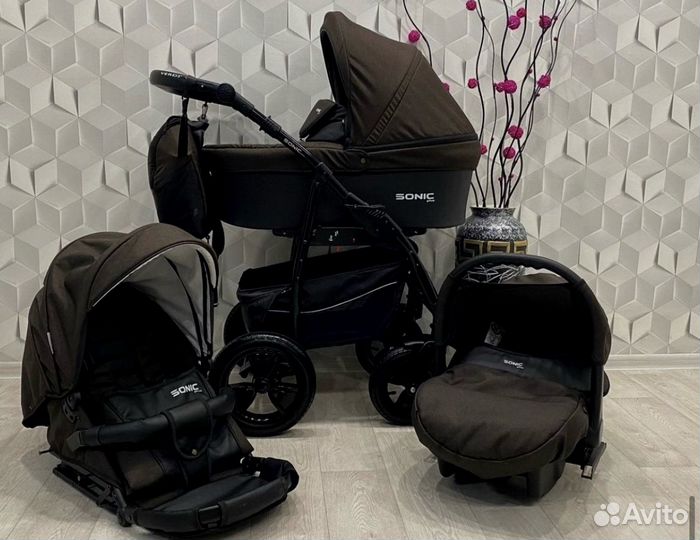 Коляска 3в1 Verdi Sonic Plus- (Джинс+кожа)как ново