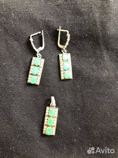 Серьги,кулон серебро