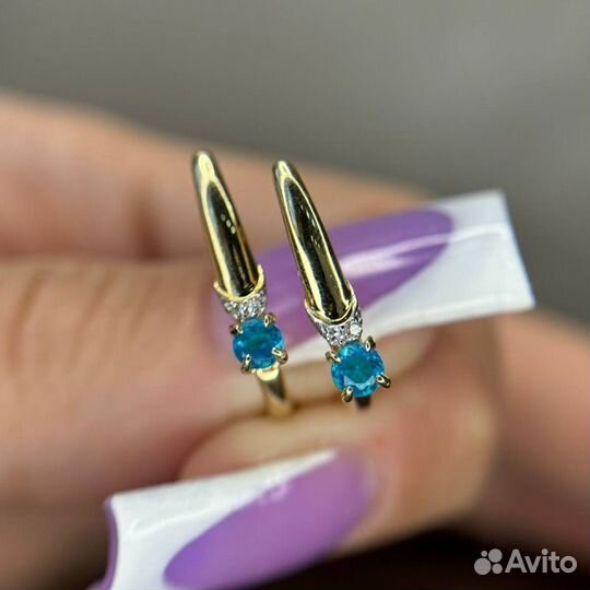 Золотые серьги 585 пробы с бриллиантами и топазом