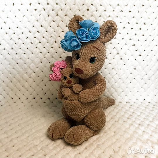 Вязаные игрушки Кенгуру и малыш Плюшевые игрушки