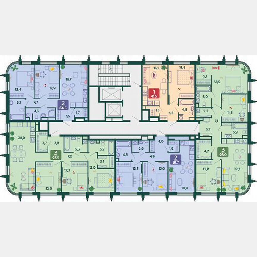 3-к. квартира, 93,5 м², 4/7 эт.
