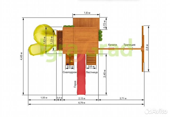 Детская площадка Деревянный домик 3 с трубой
