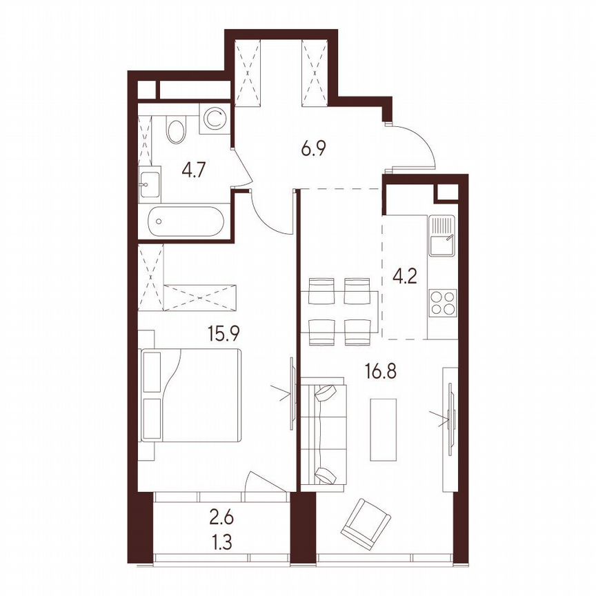 1-к. квартира, 48,5 м², 3/23 эт.