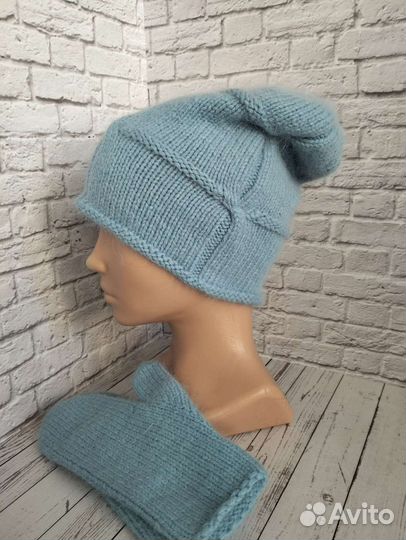 Шапка бини + варежки пух норки