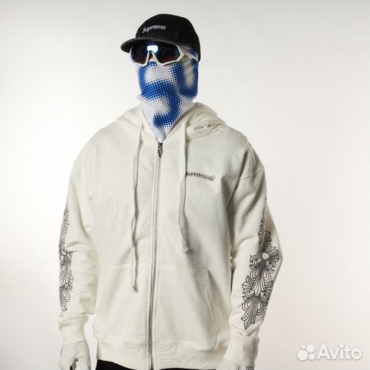 Зип худи chrome hearts белое