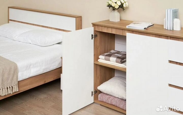 Хелен км 06 Комод 4 ящика белый и дуб