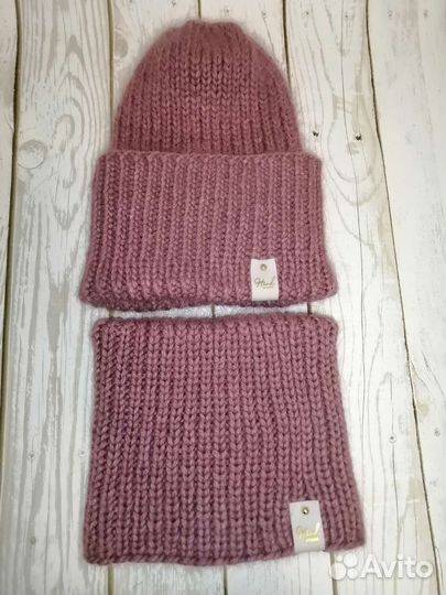 Шапка и снуд из пуха норки ручная работа