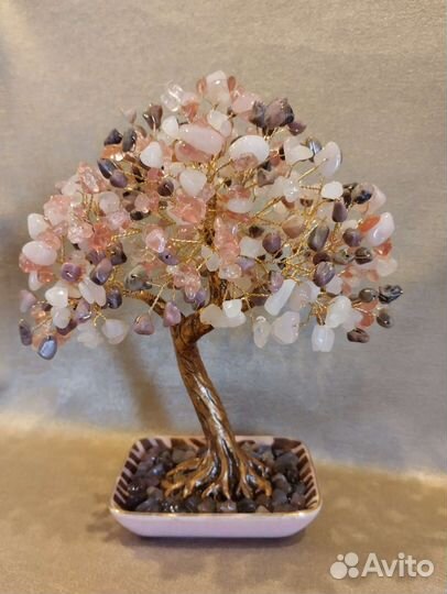 Дерево счастья из родонита и розового кварца